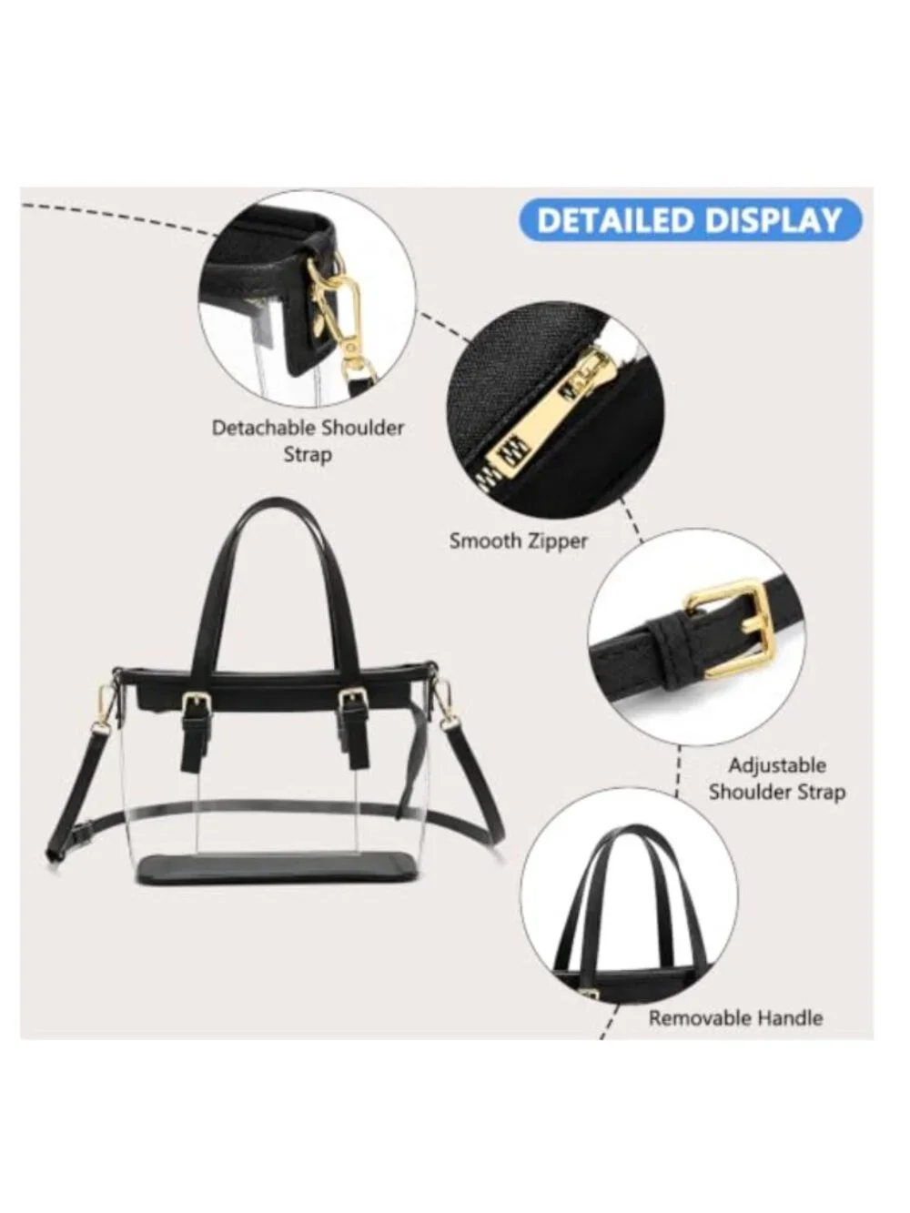 Stadium Approved Clear Crossbody Purse with Detachable Strap